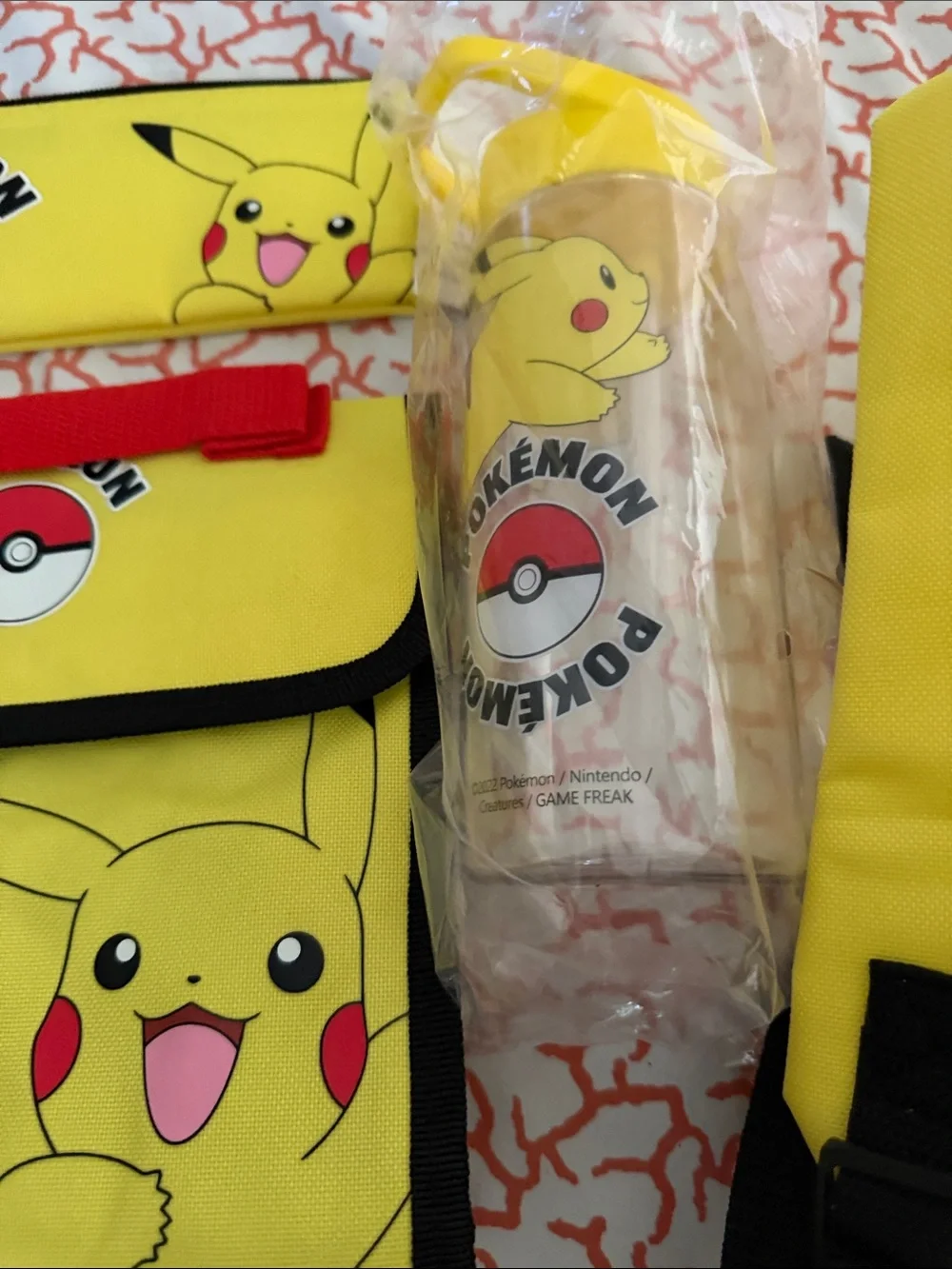 Pokemon Pikachu Yellow Backpack Lunch Bag and Bottle Set